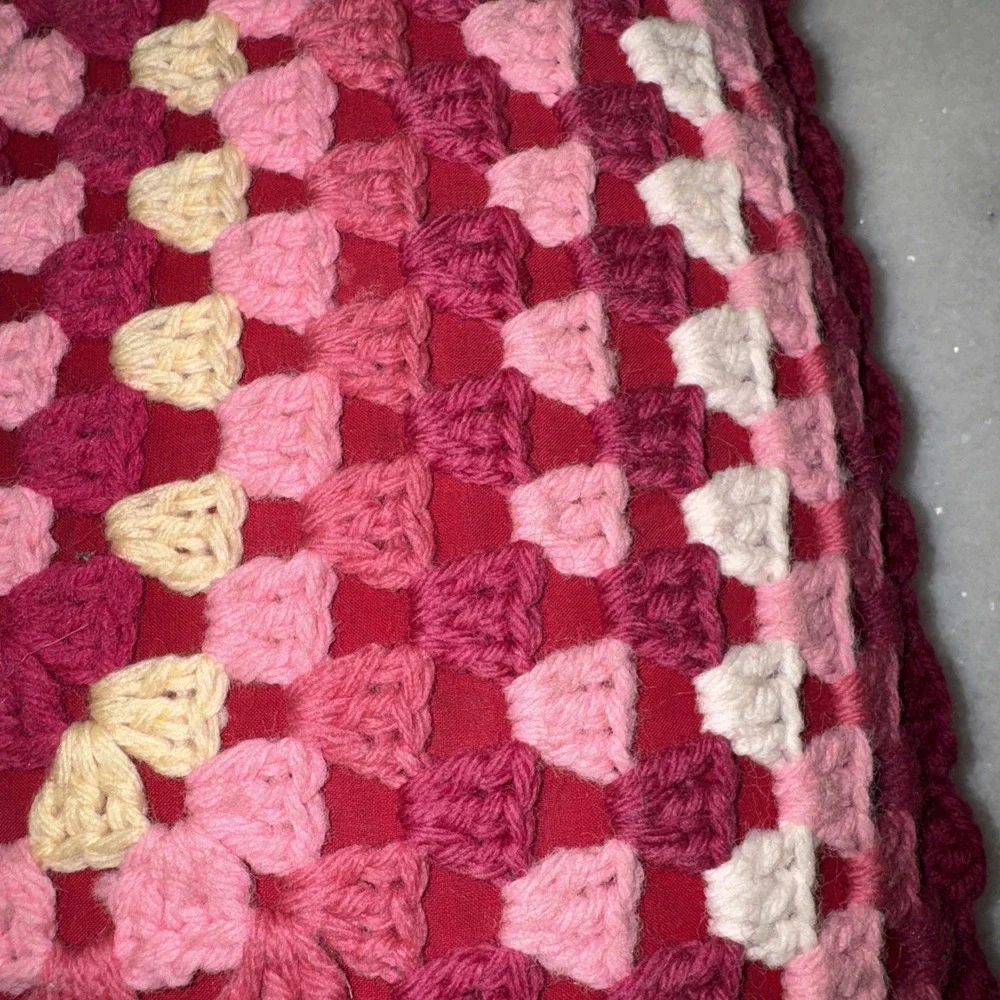 vintage granny square pillow Double Sided Pink Red Magenta Valentine